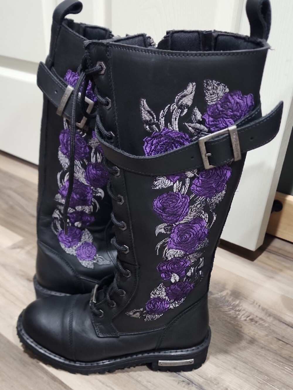 Black Lace-Up Women's Combat Boots - Picture 2 of 5